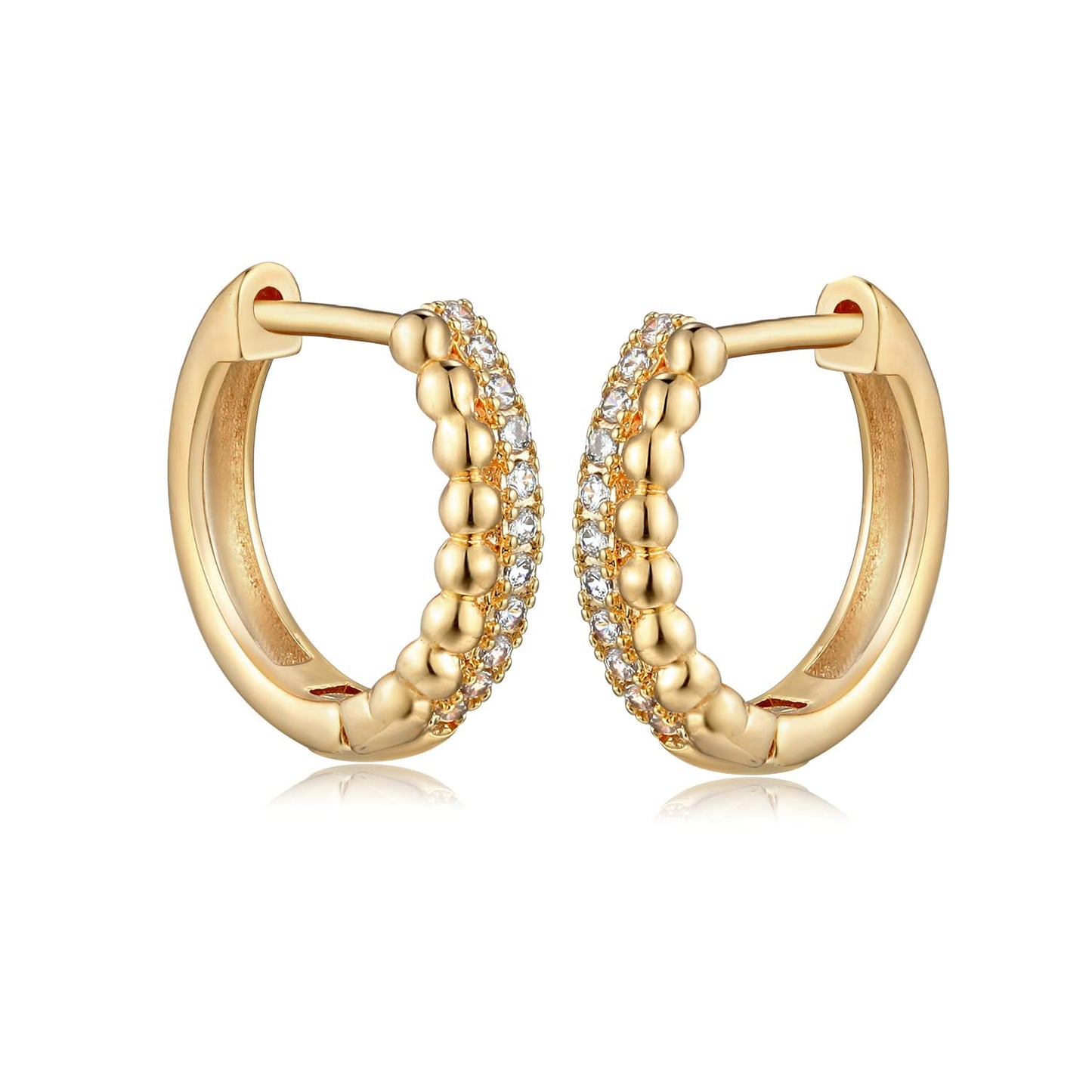 MYEARS Women Beaded Earrings Gold Huggie Hoop Ear Stud Cuff Cubic Zirconia 14K Small Simple Hypoallergenic Everyday Jewelry