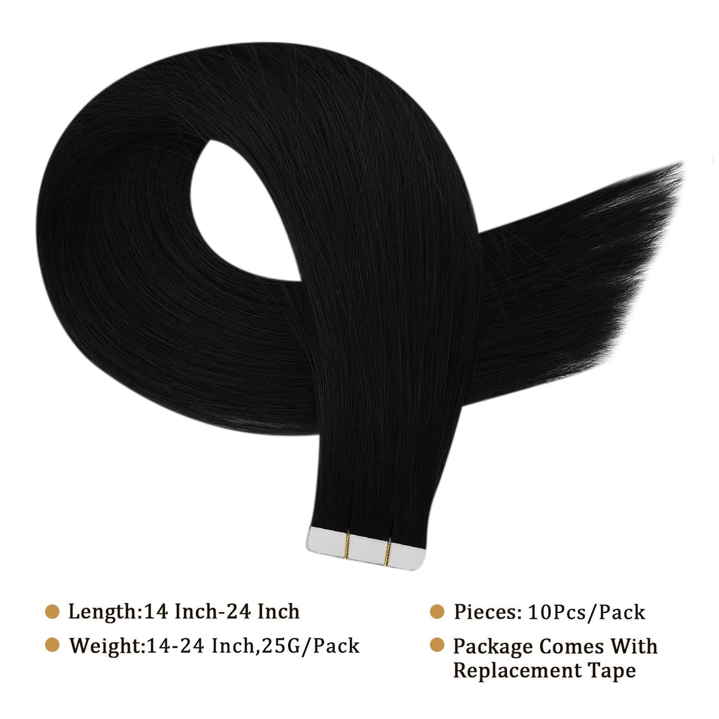 Full Shine Virgin Tape in Hair Extensions Color 1 Jet Black Tapes Extensions 14 Inch Remy Hair Extensions Tape in 25 Gram Double