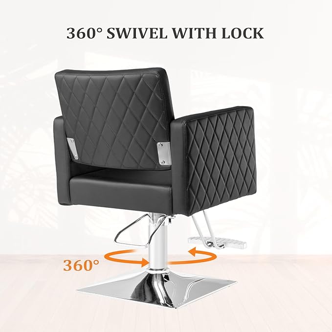 Salon Chair for Hair Stylist Wide Seat, Hydraulic Barber Chair with Aluminium Alloy Footrest, Black Hair Salon Chair Styling Heavy Duty, Beauty Spa Cosmetology Shampoo Hairdressing Equipment