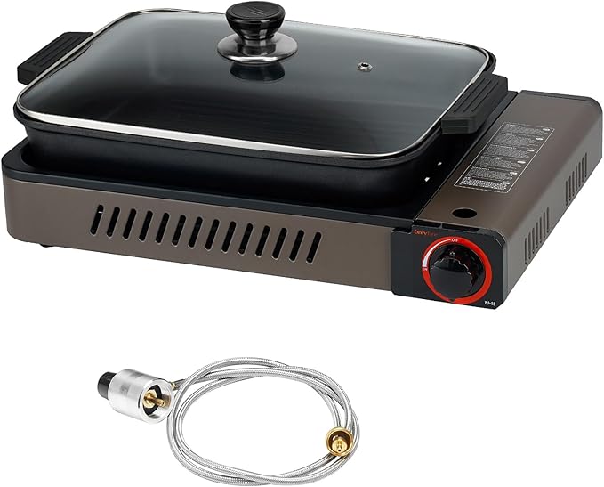 ONLYFIRE OUTDOOR LIVING Portable Propane Gas Stove with Grill Pan and Lid, Butane Camping Stove Instant Ignition for Patio...