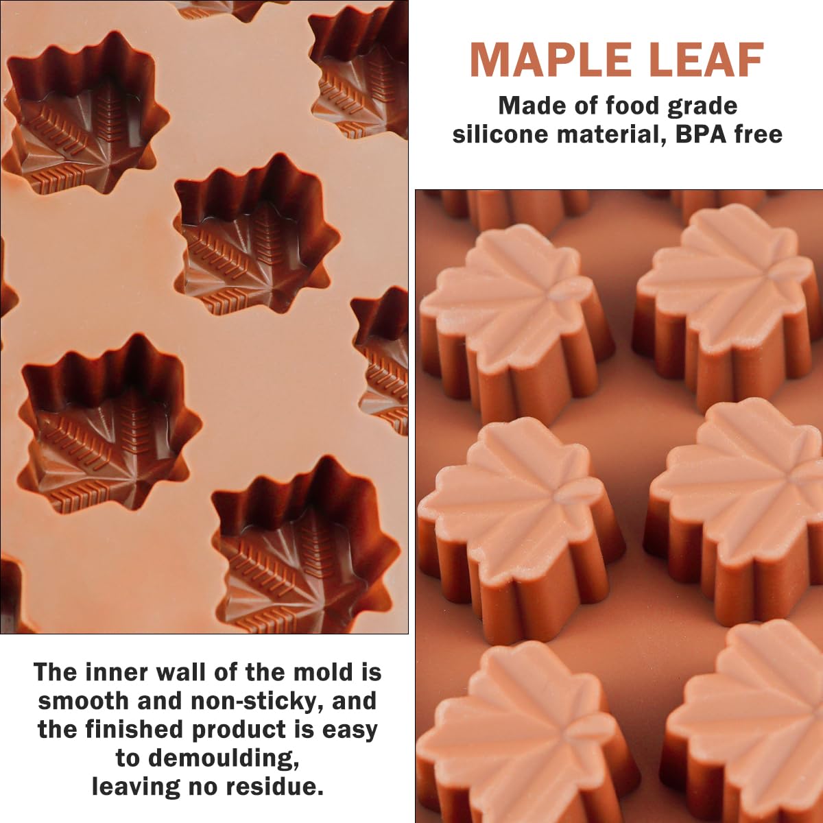 DOERDO 2Pcs Maple Leaf Candy Mold Silicone Chocolate Mold Candy Baking Mold for Thanksgiving Fall Party DIY Baking Tool, 30 Slots