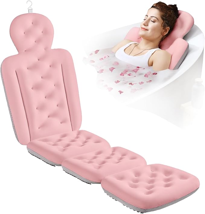 Full Body Bath Pillow for Bathtub, Thick Bathtub Cushion with Laundry Bag, Luxury Tub Pillow for Bath for Headrest Neck and Back Support Pink 60" x 16"