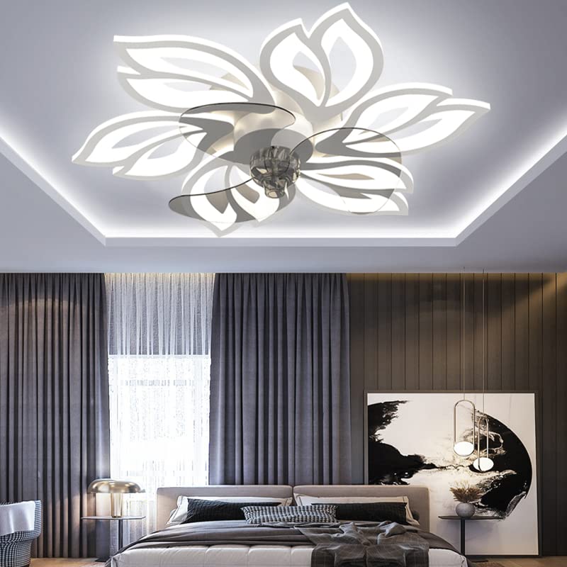 BESKETIE 25.6" Bladeless Ceiling Fan with Lights Remote Control, Modern Low Profile Ceiling Fans with Lights Flush Mount, Dimmable 3 Color 6 Speeds LED Fan Lamp Indoor for Bedroom, Living Room -White