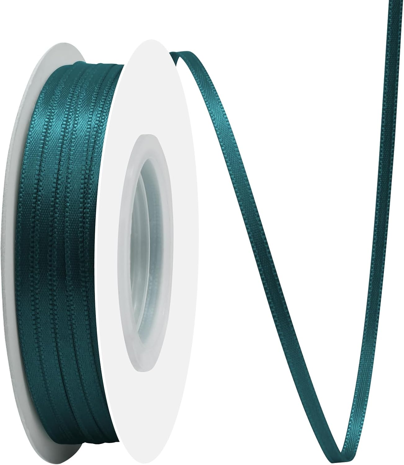 Teal Satin Ribbon 1/8" X 50 Yards Solid Color Double Faced Ribbons Perfect for Crafts Wedding Decor Bow Making Arts Sewing and More
