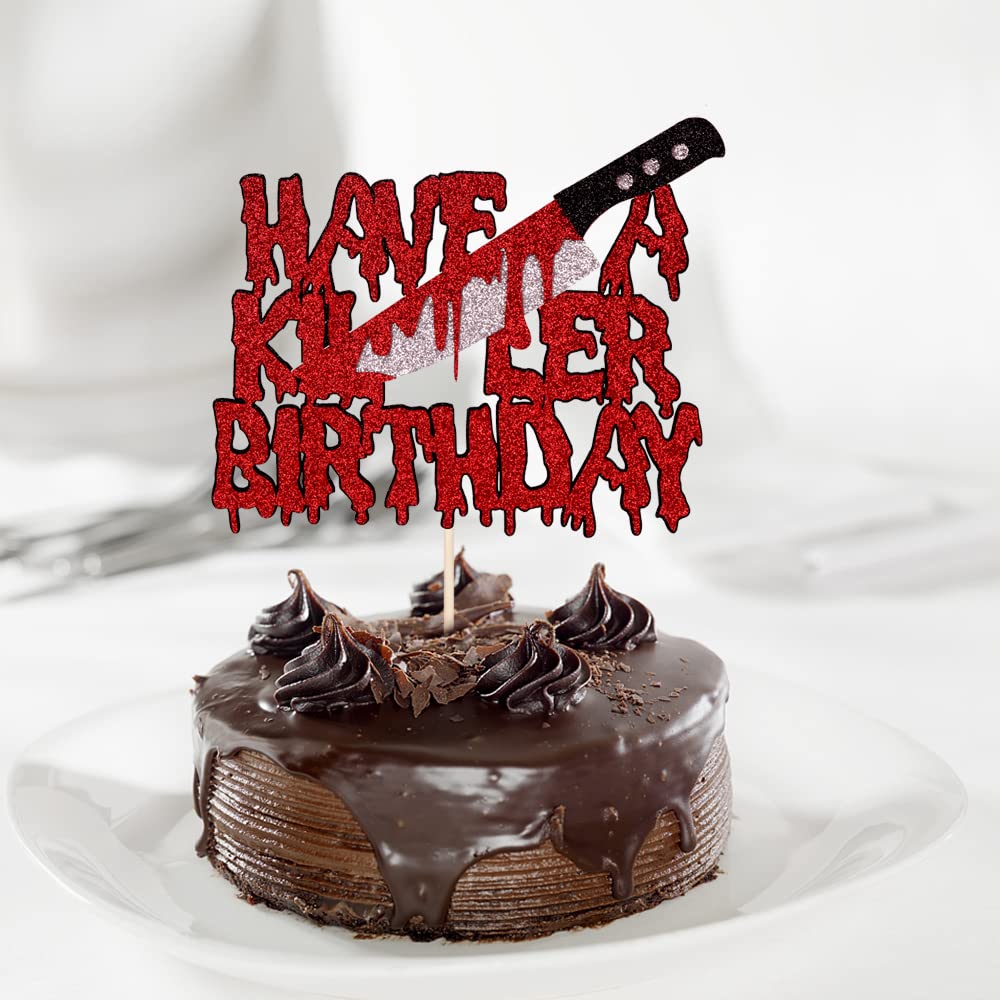 Bekaterea Have A Killer Birthday Cake Topper,Halloween Horror Birthday Cake Decoration,Halloween Bloody Knife and fork Cake Decoration, Zomb Party Supplies