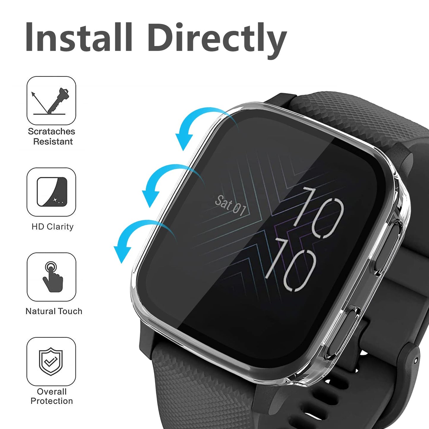 2 Packs Hard Pc Case Compatible With Garmin Venu Sq Built In 9H Tempered Glass Screen Protector, Nahai Full Cover Bumper All Aro