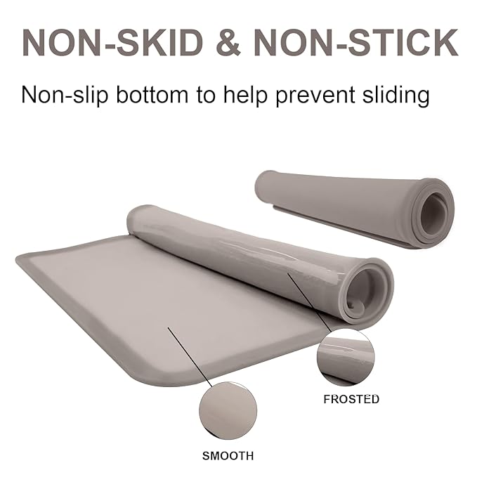 Silicone Placemat for Toddles Kids Non-Slip Reusable Portable Baby Placemats for Restaurant Stain-Proof Children Food Mats Eating Table Mat 2 Pack (Charcoal&Silver Gray)