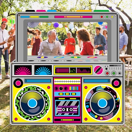 Fabric Radio Boombox Photo Booth Props for 90s 80s Party Decorations 59 X 59 Inch, Retro Radio Boombox Selfie Backdrop Han...