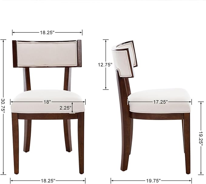 DM Furniture Dining Chairs Set of 4 Linen Fabric Upholstered Dining Room Chairs with Curved Backrest Mid Century Modern Farmhouse Kitchen Chair Solid Wood Side Chairs for Living Room/Restaurant