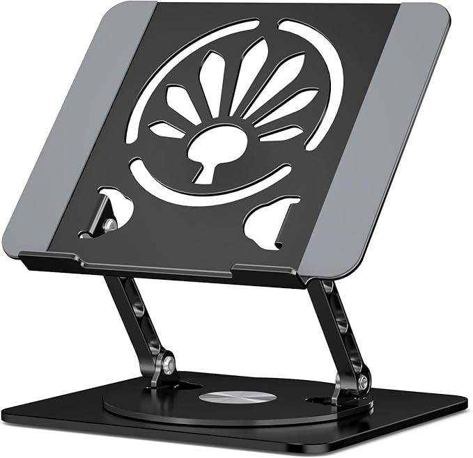Axbima Adjustable Laptop Stand for Desk-360° Rotating Base Aluminum Laptop Riser,Ergonomic Computer Stand for Office Home MacBook Pro/Air Dell HP up to 16'',Black