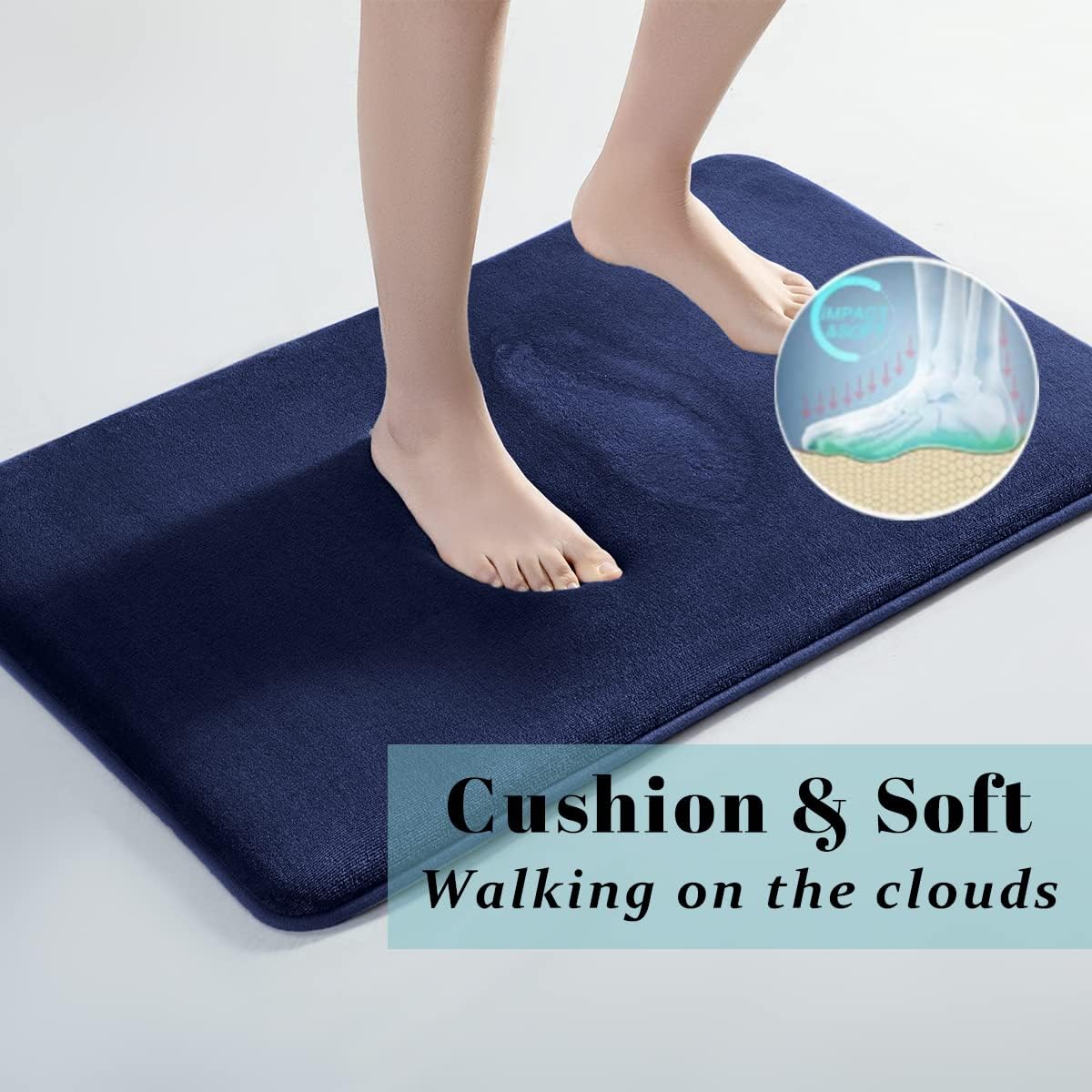 SONORO KATE Bathroom Rugs, Ultra Absorbent & Non-Slip Memory Foam Bath Rugs, Machine Washable Bathroom mats, Velvet Bath Mats，Easier to Dry for Bathroom Floor Rugs (44"×26", Navy Blue)