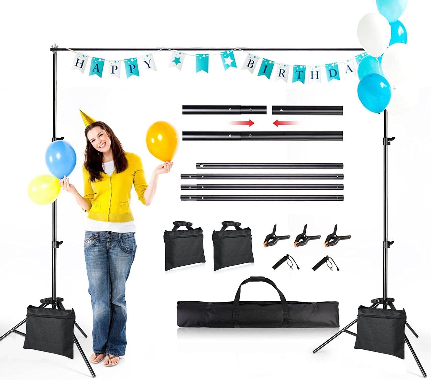 ZBWW Backdrop Stand 6.5x10ft, Photo Video Studio Adjustable Backdrop Stand for Parties, Wedding, Photography, Advertising Display