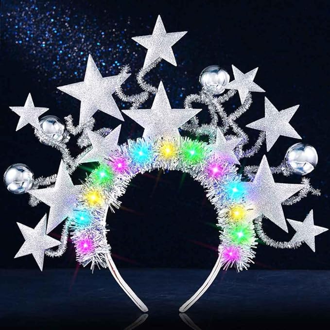 DRESBE Light Up Star Headband New Year LED Headbands Glow NYE Party Hair Accessories for Women