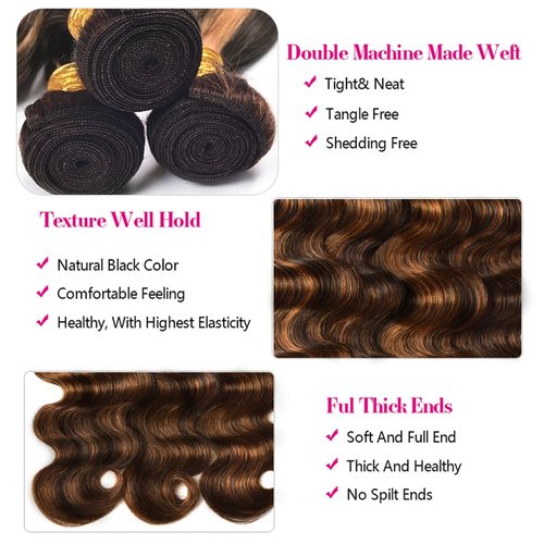 20 22 24 Inch DiexrLamx Hair Highlight Bundles Human Hair P1B30 Body Wave Bundle Brazilian Virgin Hair 3 Bundles Light Brown Body Wave Hair Weave 100g/Pc