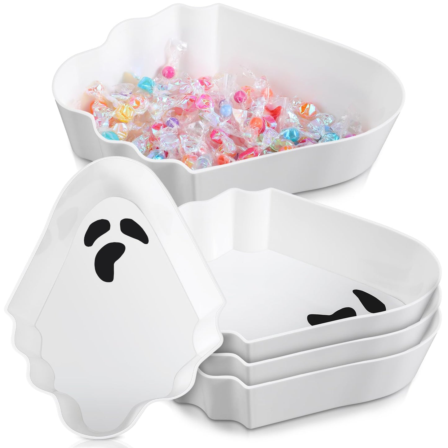 Dandat 4 Pcs Halloween Candy Bowl Plastic Halloween Serving Tray Dishes Creepy Plastic Platter with Spooky Bloodstain for Party Supply