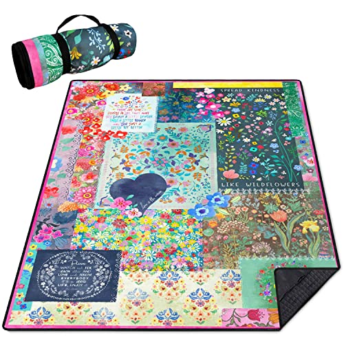 Cuslnox Picnic Blankets Waterproof Foldable Extra Large,80"x 60" Outdoor Beach Blanket Waterproof Sandproof,3-Layer Lightw...