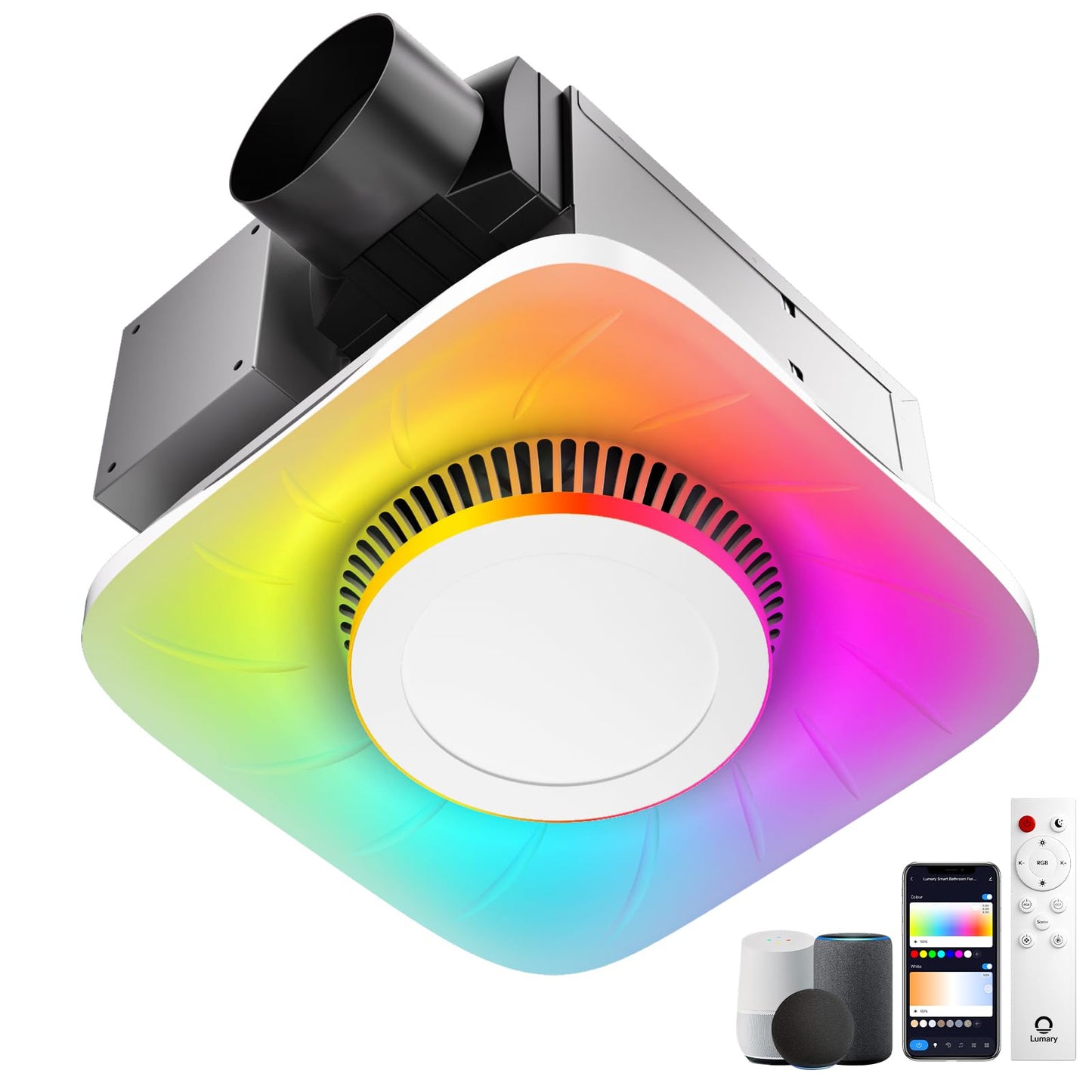 Lumary Smart Wifi Bathroom Exhaust Fan With Light, Rgbai Bathroom Fan With 1000Lm Cct Dimmable Led, Exhaust Fans With App & Voic