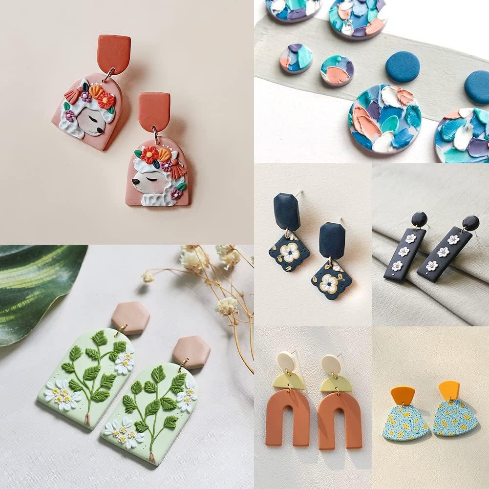 PTFJZ Polymer Clay Cutters for Earring Making - 160pcs Clay Tools Set with Earrings Accessories, 42+8pcs Different Shape Plastic Clay Cutters (Style B- Green+Purple)