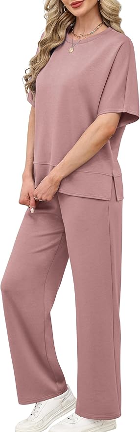 XIEERDUO Women's Side Slit Lounge Sets 2 Piece Travel Outfits Airport Tracksuit Oversized Wide Leg Loungewear S-3XL