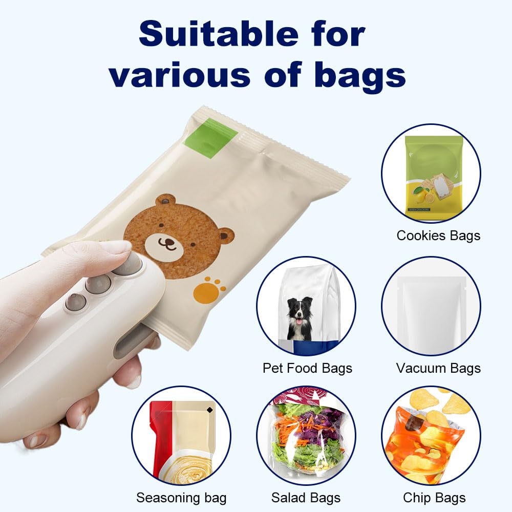 Mini Bag Sealer, 2025 Upgraded 2 in 1 Sealer with Cutter and Magnet, USB Rechargeable Chip Bag Heat Seal, Portable Handheld Resealer Machine for Plastic Bags Snack Bags Food Storage (1, Blue)
