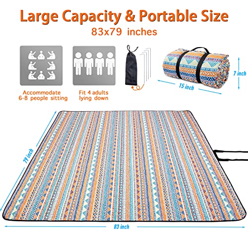 PY SUPER MODE Picnic Blankets Extra Large, Waterproof Foldable Outdoor Beach Blanket Oversized 83x79” Sandproof, 3-Layer P...