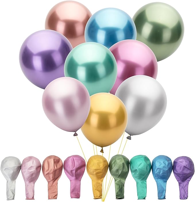 Mr. Pen- Metallic Balloons, 12 Inch, 54 Pack, 9 Colors, Balloons for Birthday Party