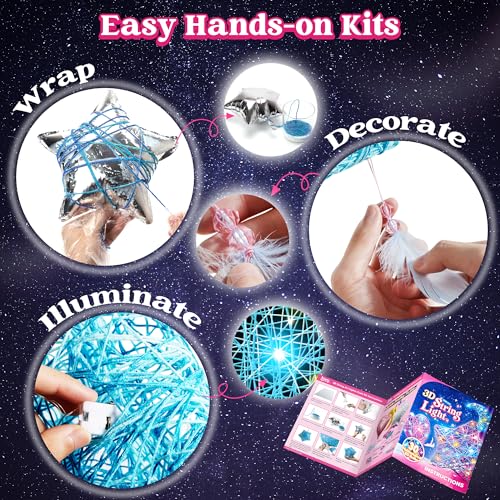 Klever Kits 3D String Art Kit for Kids, Light Up String Light Toy with 30 Multi-Colored LED Bulbs, Arts and Crafts Set, Bi...
