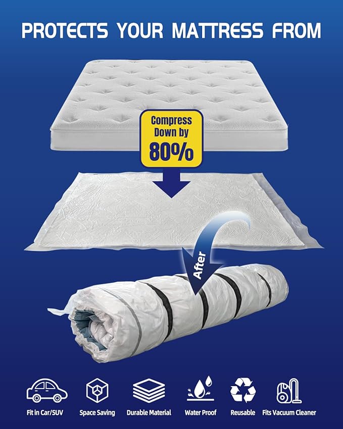 King/Cal-King Foam Mattress Vacuum Bag for Moving，9-Layer Heavy Duty Mattress Bags for Moving & Storage, Leakproof Vacuum Seal Bags for Clothing with Straps