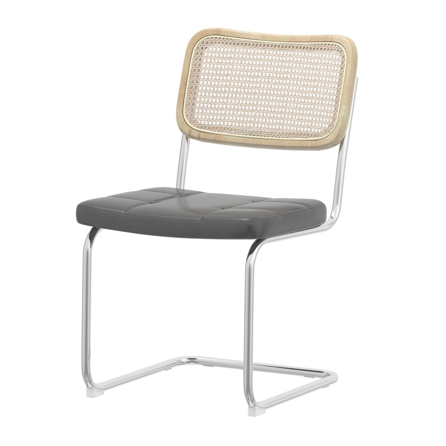 SIZOTA Modern Dining Chairs Set of 4, Upholstered Faux Leather Kitchen Chairs with Rattan Back for Dining Room, Restaurant, Kitchen, Living Room, Cafe, Gray