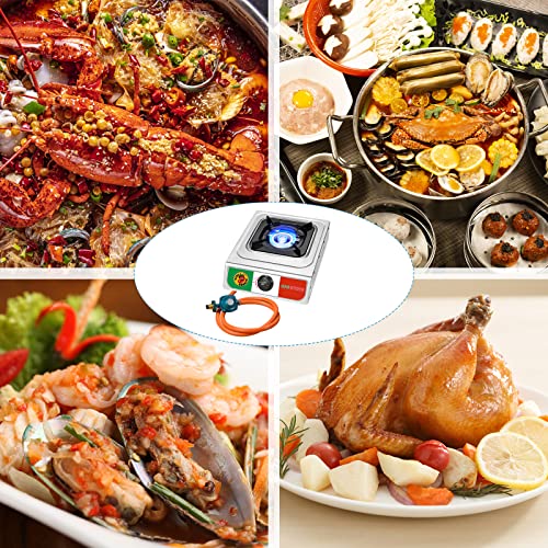 Vivicreate 10000 BTU Single Burner Propane Gas Stove Outdoor Camping Cooker Portable Stainless Steel Cooktop with Hose for...