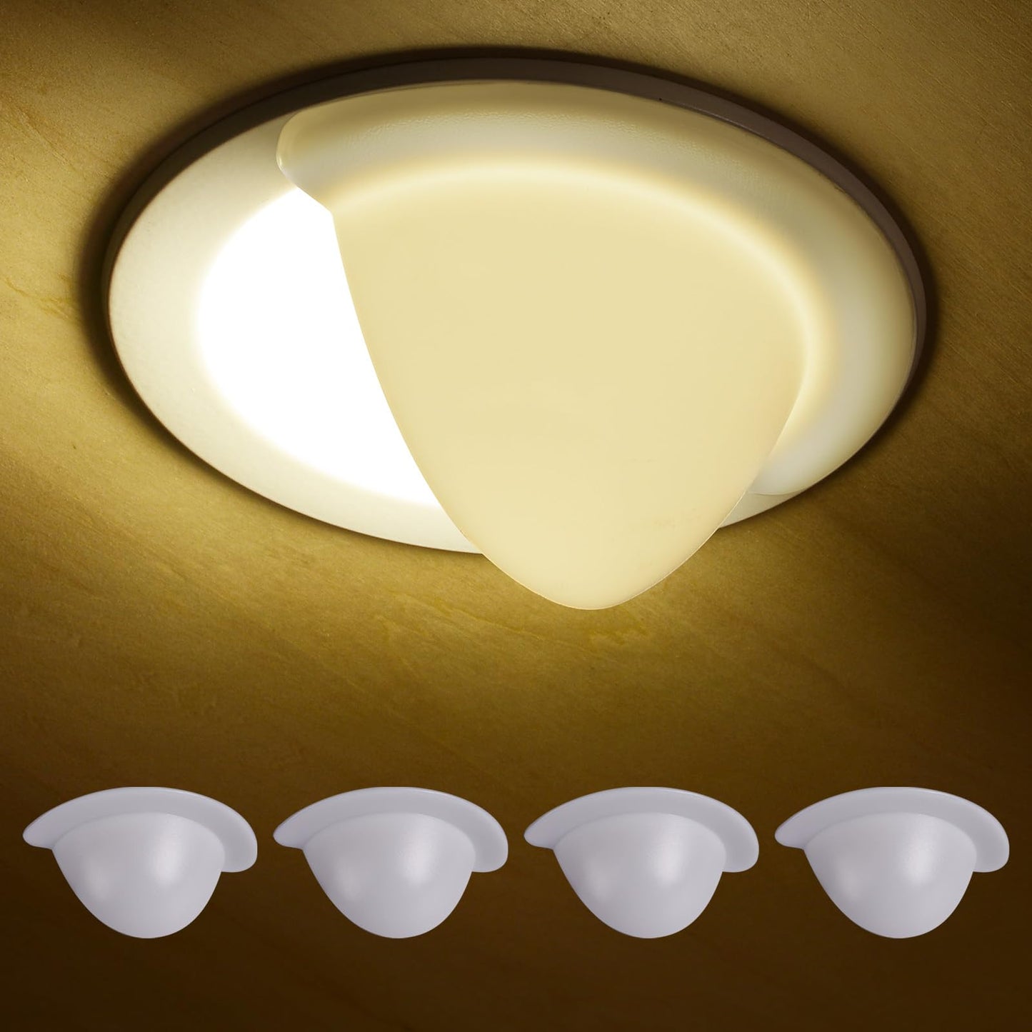 Recessed Light Cover, Can Light Covers 2 Pack 40% Translucent Half Shade Stick-On with Super Strong Double-Sided Tape, Anti-Yellow Cream White, Easy Install for 6 or 4 Inch (4, 4 INCH)