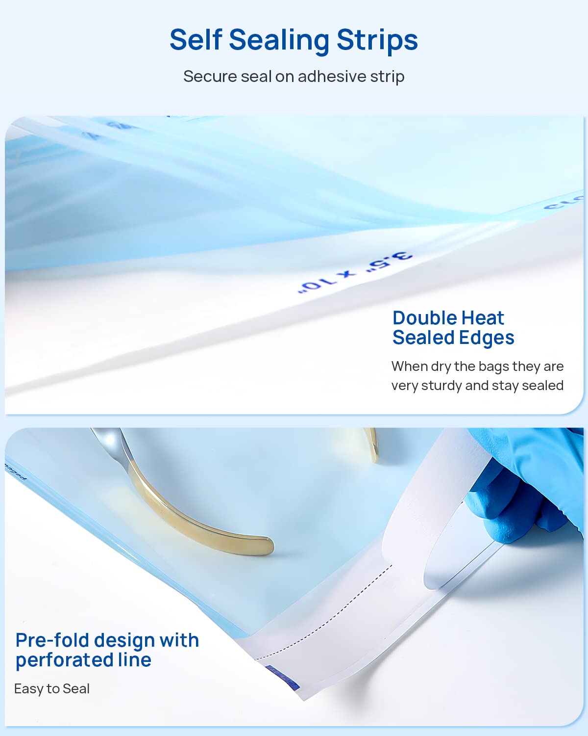 JMU Self Seal Sterilization Pouches 3.5" x 10", Sterilization Bags 200 per Box