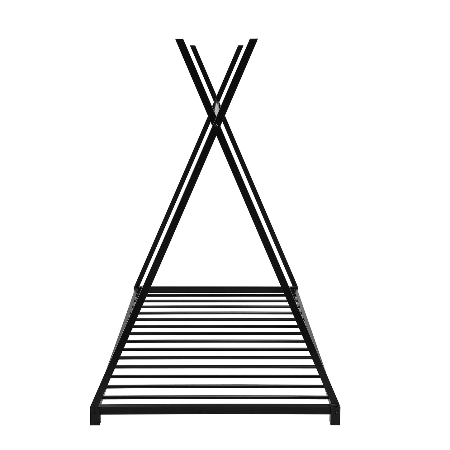 kuurfuurdo Twin Size House Bed for Kids, Metal Montessori Floor Bed Platform BedFrame with Triangle Structure Tent with Slat for Kids Girls Boys, No Box Spring Needed Easy Assembly