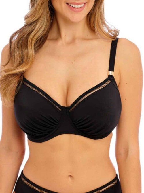 Fantasie Swim Women's East Hampton Underwire Gathered Full Cup Bikini Top, Black, 32F