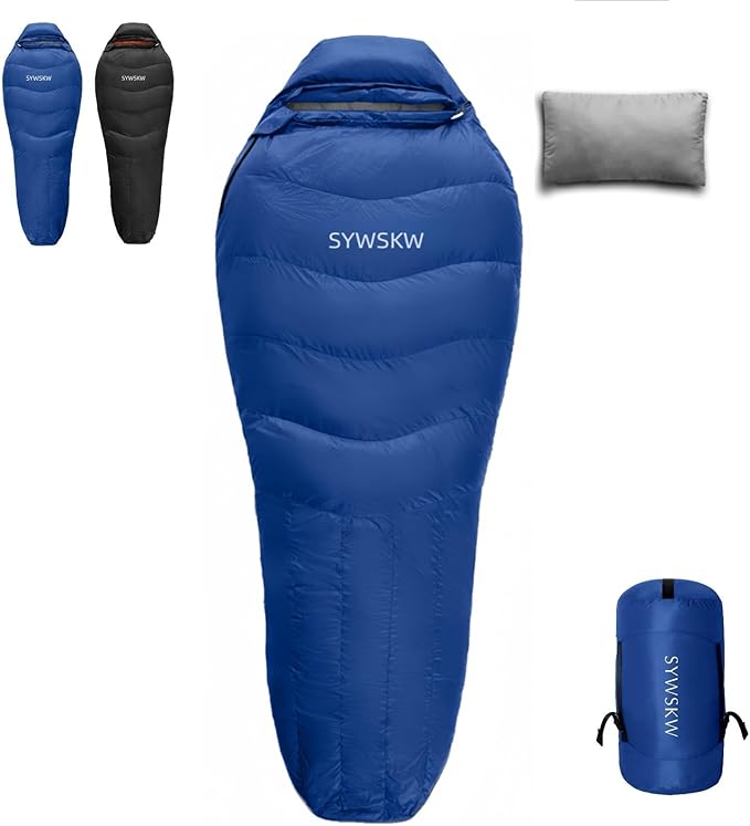 SYWSKW Down Sleeping Bag with Pillow for Backpacking,15℉ 5℉ 0℉ Wide Down Sleeping Bag (86.6 in x 33.5 in) for Adults,Youth...