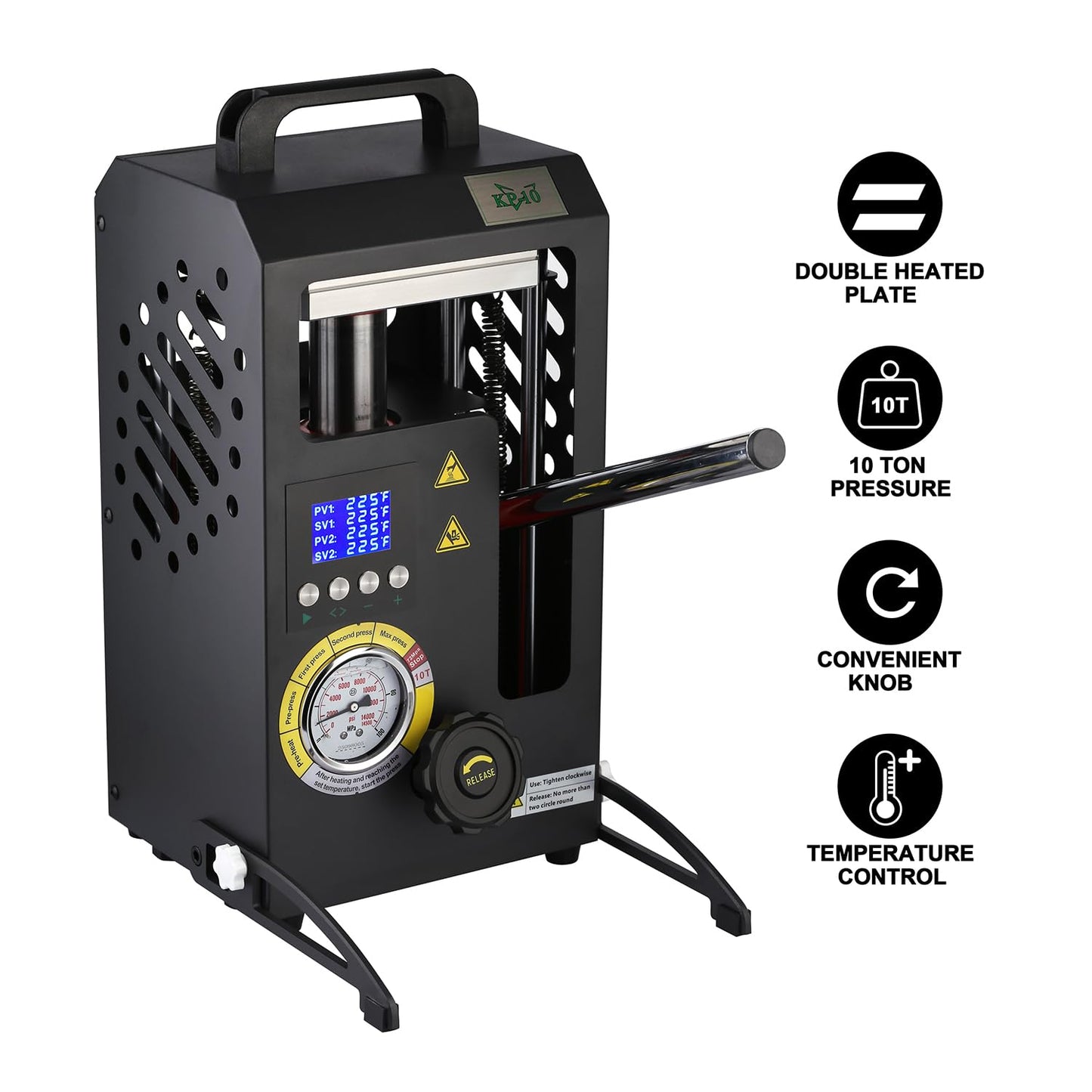 Heat Press Machine with 5.5" X 5.5" Dual Heated Plates 10 Tons Manual Press with LCD Digital Display Screen & Precise Pressure Gauge 110V/220V
