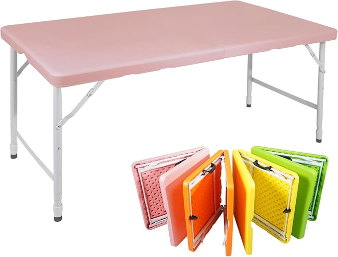 SculPong 4 FT Folding Table with Carry Handle, Portable Fold-in-Half Plastic Table, Rectangle Foldable Table for Indoor/Ou...