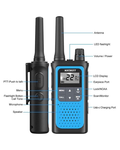NXGKET Walkie Talkies Long Rang for Adults NOAA Weather Alerts Scan, Rechargeable Walkie Talkies 2 Way Radio 22 Channel 6 Pack with 1800mAh Li-ion Battery USB-c Cable Hiking Accessories Camping Gear