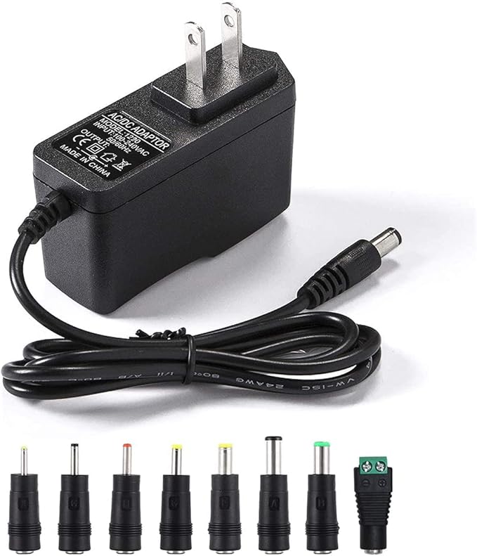 12V 2A Power Supply AC Adapter Replacement with 8 Tips, Regulated 12 Volts 2000mA Cord Charger for LED Strip Light, CCTV C...