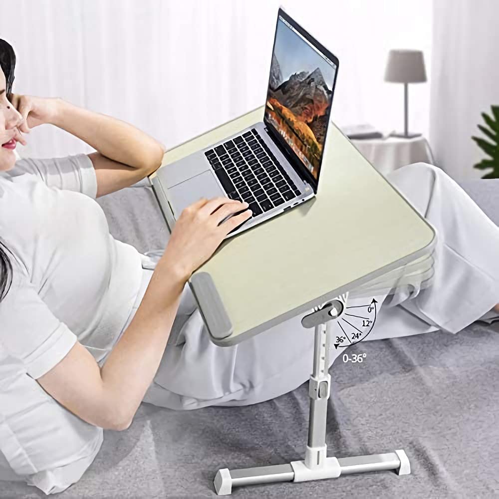 Amazon Basics Adjustable Tray Table Lap Desk Fits up to 17-Inch Laptop, Large, 13"x24", Cream