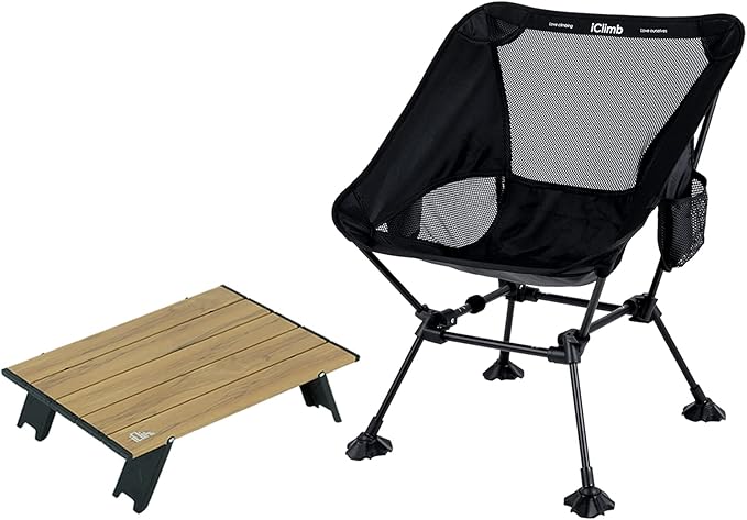 iClimb 1 Mini Folding Table and 1 Anti-Sinking Large Feet Chair Bundle, Ultralight Compact for Single Adult Outdoor Backpa...