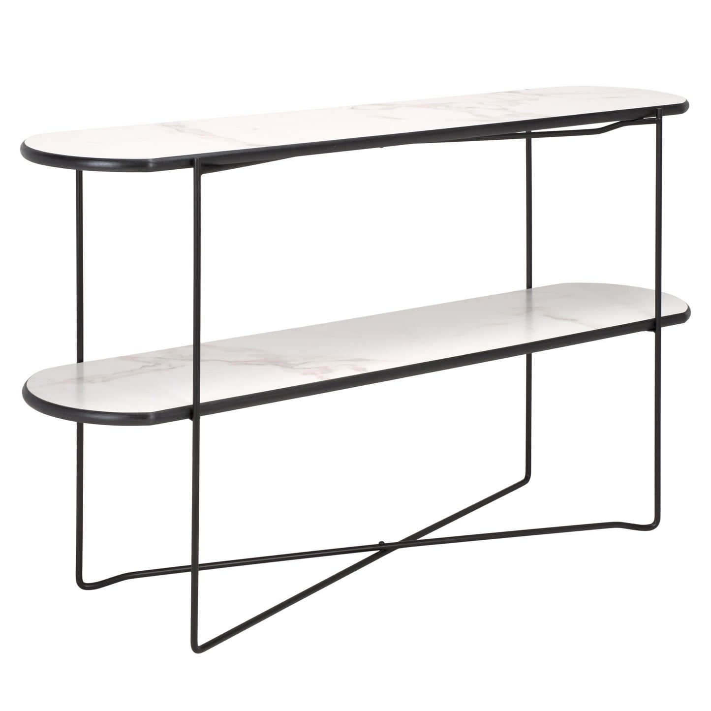 SAFAVIEH Home Collection Marlee White Faux Marble/Black Lower Shelf Oval Top Console Table for Living Room Foyer Bedroom Hallway Entryway Office