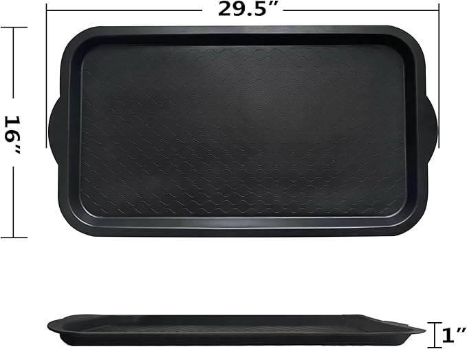 PetLike Boot Tray for Entryway, Pet Food Mat Tray, Waterproof Rubber Shoe Tray for Indoor and Outdoor, Multi-Purpose Tray for Boots, Shoes, Pets, Garden (Black, 2PACK 29.5X16 INCH)