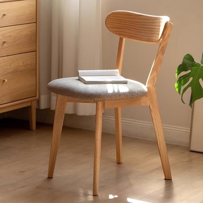 Hymus 100% Solid Oak Wood Dining Room Chairs - Practical Kitchen Chairs for Dining Room, Kitchen, Living Room (2, Natural with Grey Cushion)