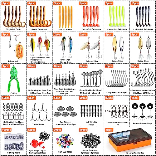 PLUSINNO 353/404 PCS Fishing Lures, Upgrade Fishing Tackle Box with Tackle Included, Crankbaits, Hooks, Weights, Other Acc...