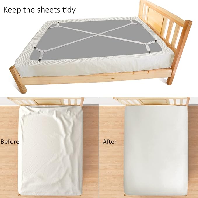 ZHOUBIN Bed Sheet Straps Suspenders Clips Under Mattress for Keep Sheets in Place White, Set of 2