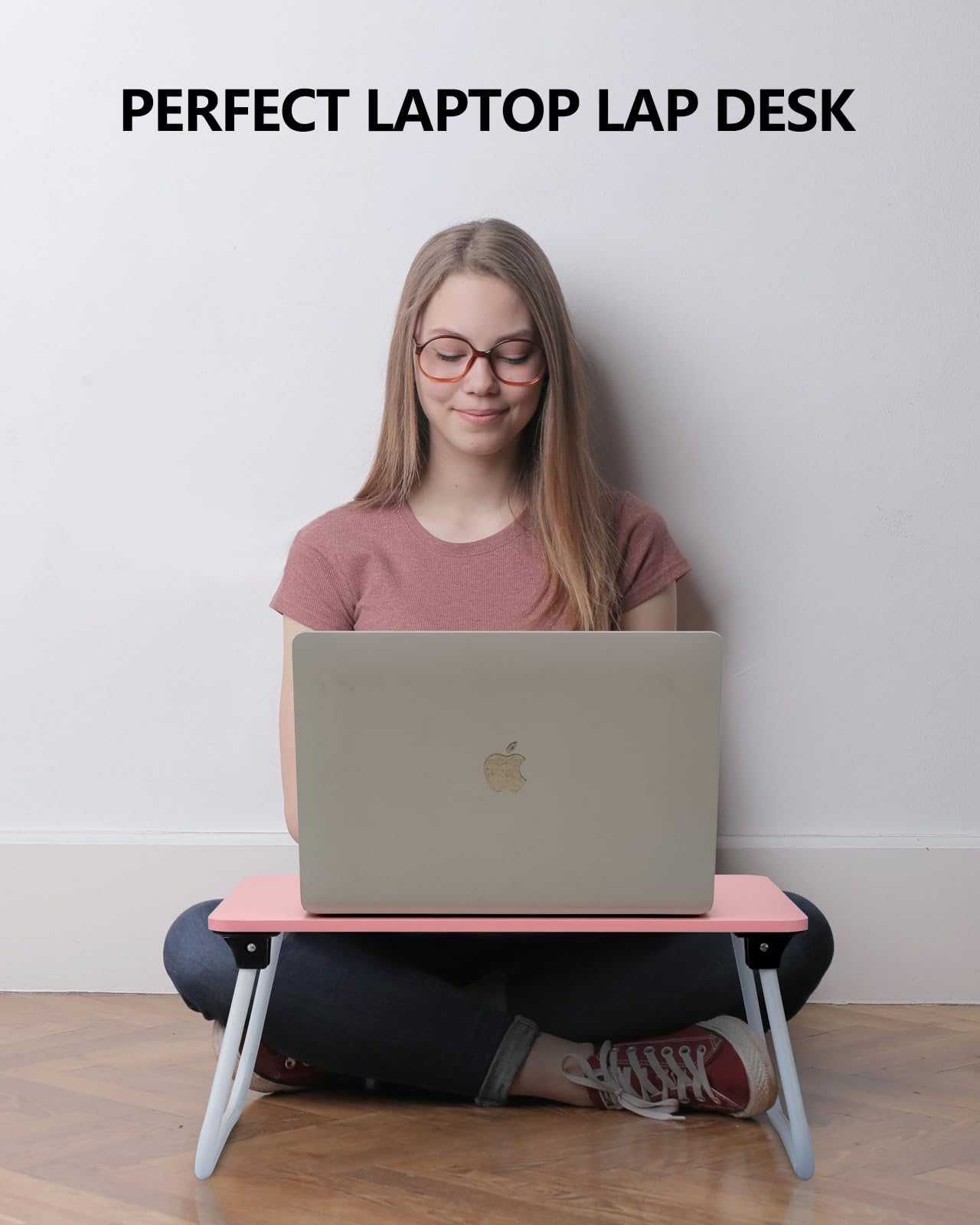 Komlyar Portable Lap Desk Bed Desk Lap Table Bed Table, Laptop Stand Breakfast Serving Tray, Foldable & Lightweight Mini Table, Lap Tablet Desk for Sofa Couch Floor - - Pink