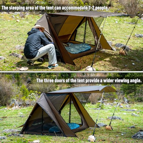 POMOLY Bushcraft Shelter Trekking Pole Tent 20D Nylon Ripstop, STOVEHUT Ultralight Backpacking Tent with Porch for Camping...