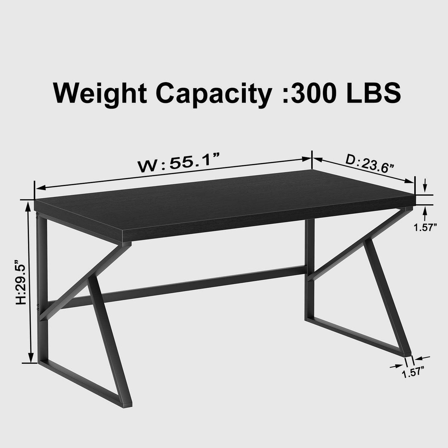 HSH Black Desk, Modern Industrial Home Office Computer Desk, Laptop PC Desk for Student Work Writing Study Gaming, Simple Metal and Wooden Computer Table in Bedroom Living Room Workstation, 55 Inch
