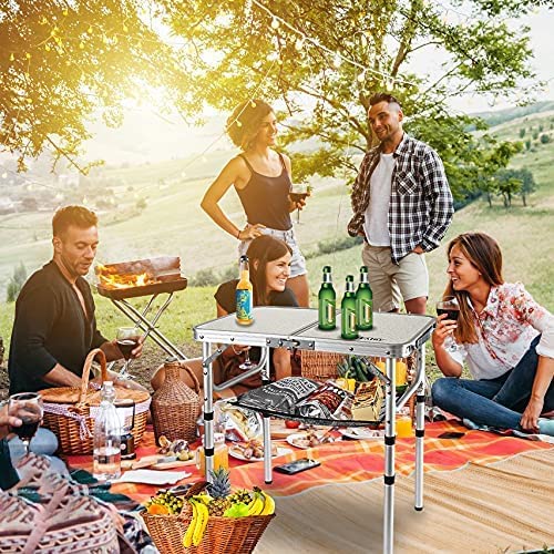 Small Folding Table 2 Foot, Portable Camping Table with Mesh Holders,Lightweight Aluminum Adjustable Height, with Carry Ha...